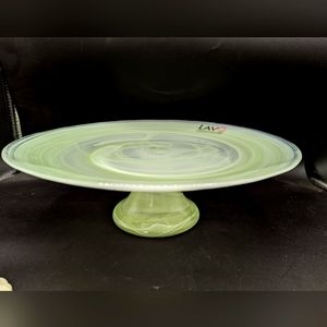 LAVO European Crafted Art Glass Cake Stand Large Green Swirl